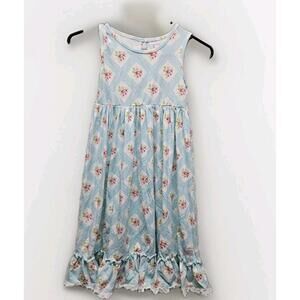 Sweet Honey Flowy Tunic Dress  Budding Roses 6Y 95/5 Cotton/Spandex Blue White